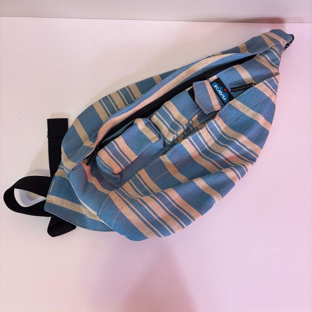 Kavu Blue‎ and Cream Striped Sling Backpack Bag